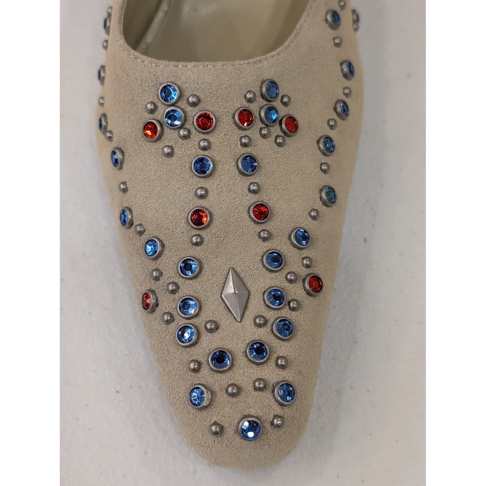 Yellow Box Jody Embellished Rhinestone Square Toe Beige Heel Mules Size 7.5 - Picture 5 of 9